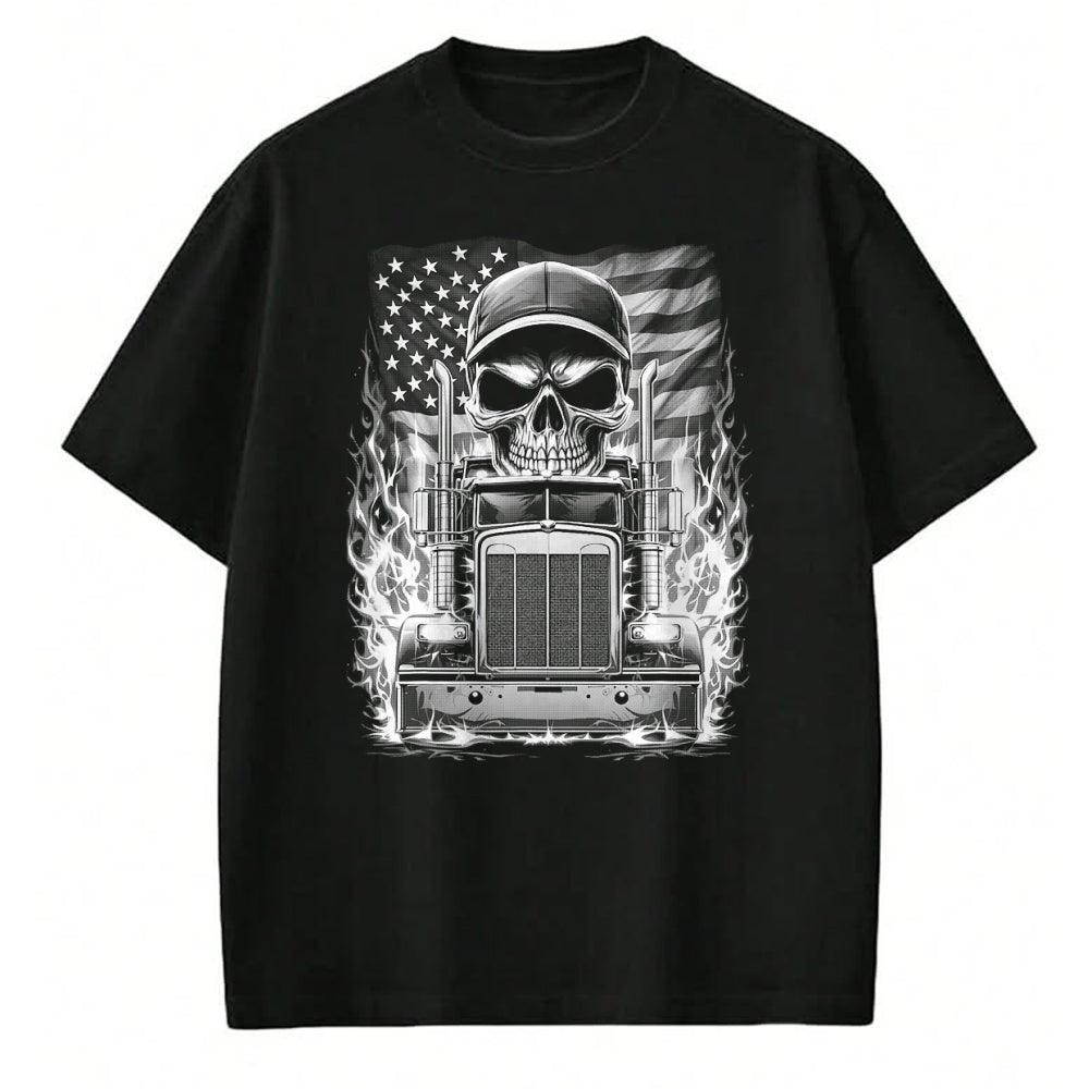 Best Truck Driver Life Shirt, Funny Trucker UnisexT-Shirt/Hoodie/Sweatshirt HLT00 - Trucker Patriotic American Flag Semi Truck Driver Skull T-Shirt (2)