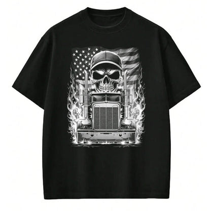 Best Truck Driver Life Shirt, Funny Trucker UnisexT-Shirt/Hoodie/Sweatshirt HLT00 - Trucker Patriotic American Flag Semi Truck Driver Skull T-Shirt (2)