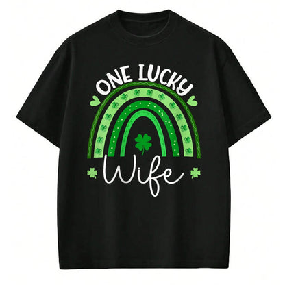 Best Wife Shirt, Wife and Husband Unisex T-Shirt/Hoodie/Sweatshirt HLT00 - Gift for wife T shirt, lucky wife   Womens One Lucky Wife Rainbow Irish St Patricks Day Shamrock V-N