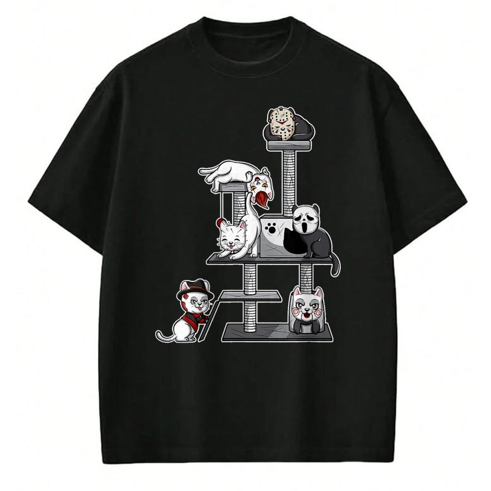 Cat Love Shirt, Funny Cat Lover Gift UnisexT-Shirt/Hoodie/Sweatshirt HLT00 - Funny Horror Movie Cats Playing On Cat Tree T-Shirt, Men, Black, XX-Large