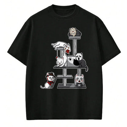 Cat Love Shirt, Funny Cat Lover Gift UnisexT-Shirt/Hoodie/Sweatshirt HLT00 - Funny Horror Movie Cats Playing On Cat Tree T-Shirt, Men, Black, XX-Large