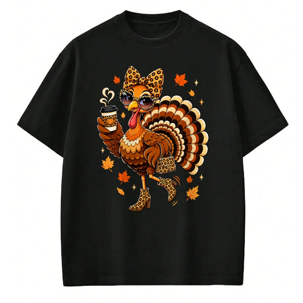Best Thanksgiving Family Shirt , Funny Thanksgiving UnisexT-Shirt/Hoodie/Sweatshirt HLT00 - Leopard Turkey Drinking Coffee Women Thanksgiving Turkey Day T-Shirt