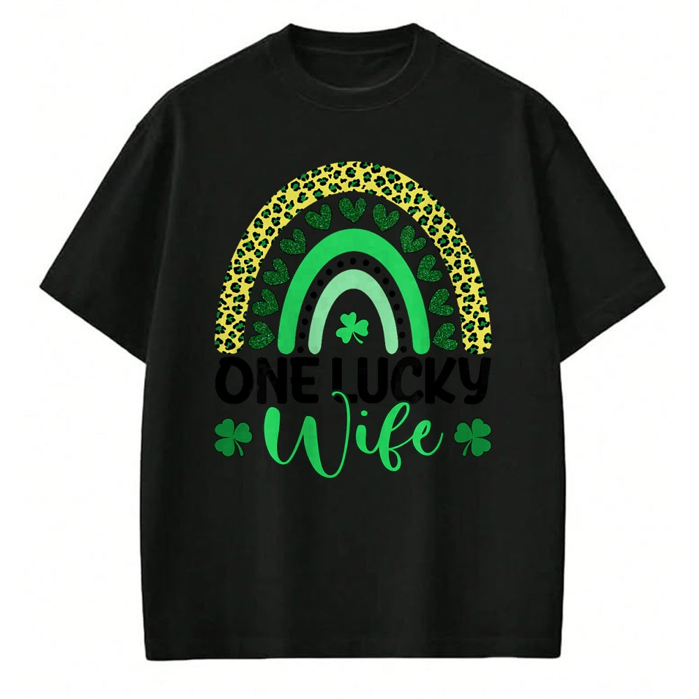 Best Wife Shirt, Wife and Husband Unisex T-Shirt/Hoodie/Sweatshirt HLT00 - Gift for wife T shirt, lucky wife   One Lucky Wife Leopard Rainbow Saint Patrick's Day T-Shirt