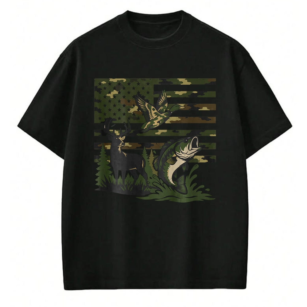 Funny Hunting Shirt, Gift For Hunting Lover Unisex T-Shirt/Hoodie/Sweatshirt HLT00 - Youth Boy Deer Duck Fishing Camo Hunting American Flag T-Shirt