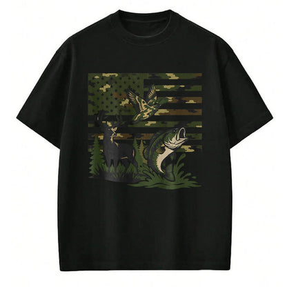 Funny Hunting Shirt, Gift For Hunting Lover Unisex T-Shirt/Hoodie/Sweatshirt HLT00 - Youth Boy Deer Duck Fishing Camo Hunting American Flag T-Shirt