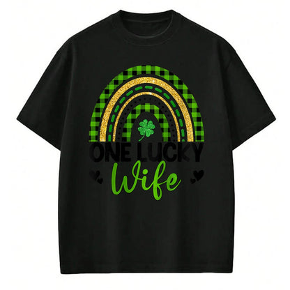 Best Wife Shirt, Wife and Husband Unisex T-Shirt/Hoodie/Sweatshirt HLT00 - Gift for wife T shirt, lucky wife   Womens One Lucky Wife Boho Rainbow St Patricks Day Shamrock Ragl
