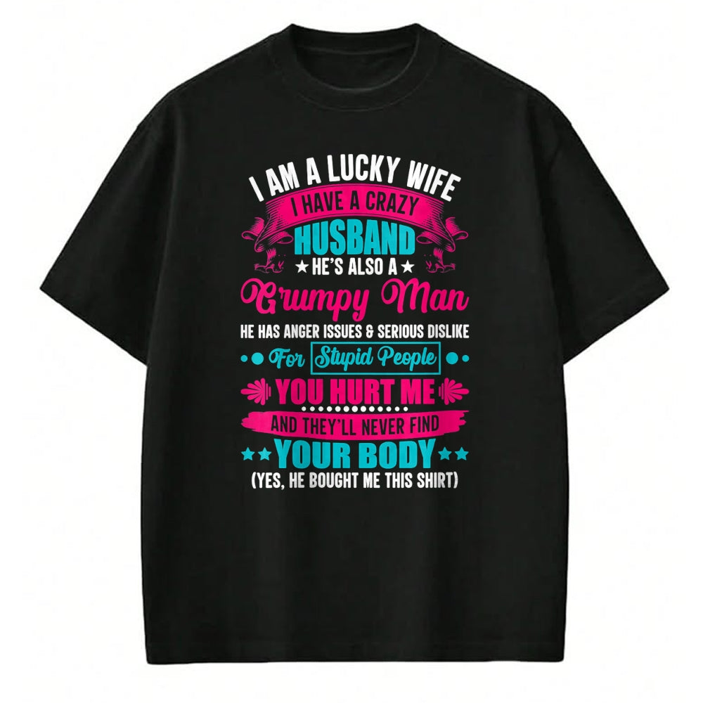 Best Wife Shirt, Wife and Husband Unisex T-Shirt/Hoodie/Sweatshirt HLT00 - Gift for wife T shirt, lucky wife   Womens I Am A Lucky Wife, I Have A Crazy Husband V-Neck T-Shirt