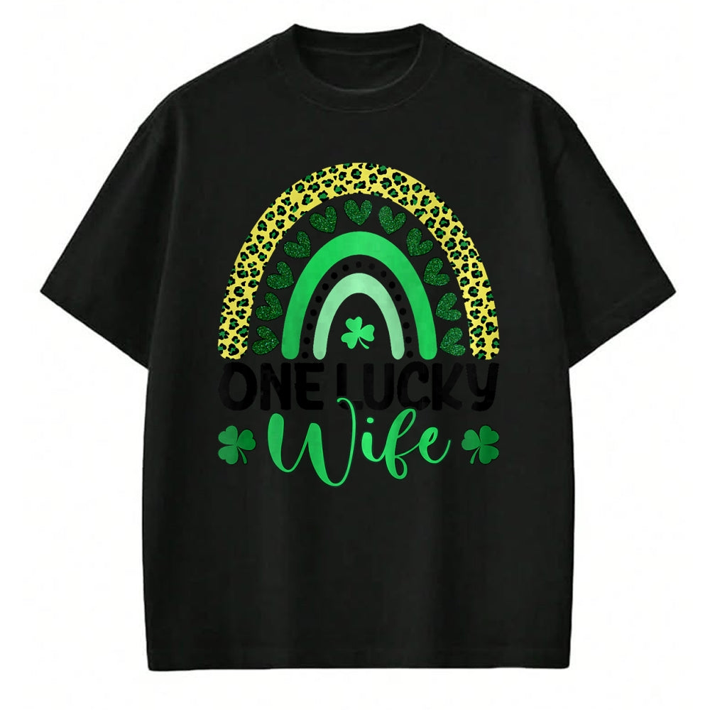 Best Wife Shirt, Wife and Husband Unisex T-Shirt/Hoodie/Sweatshirt HLT00 - Gift for wife T shirt, lucky wife   Womens One Lucky Wife Leopard Rainbow Saint Patrick's Day Raglan