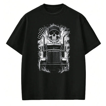 Best Truck Driver Life Shirt, Funny Trucker UnisexT-Shirt/Hoodie/Sweatshirt HLT00 - Trucker Patriotic American Flag Semi Truck Driver Skull T-Shirt, Men, Black, Medium