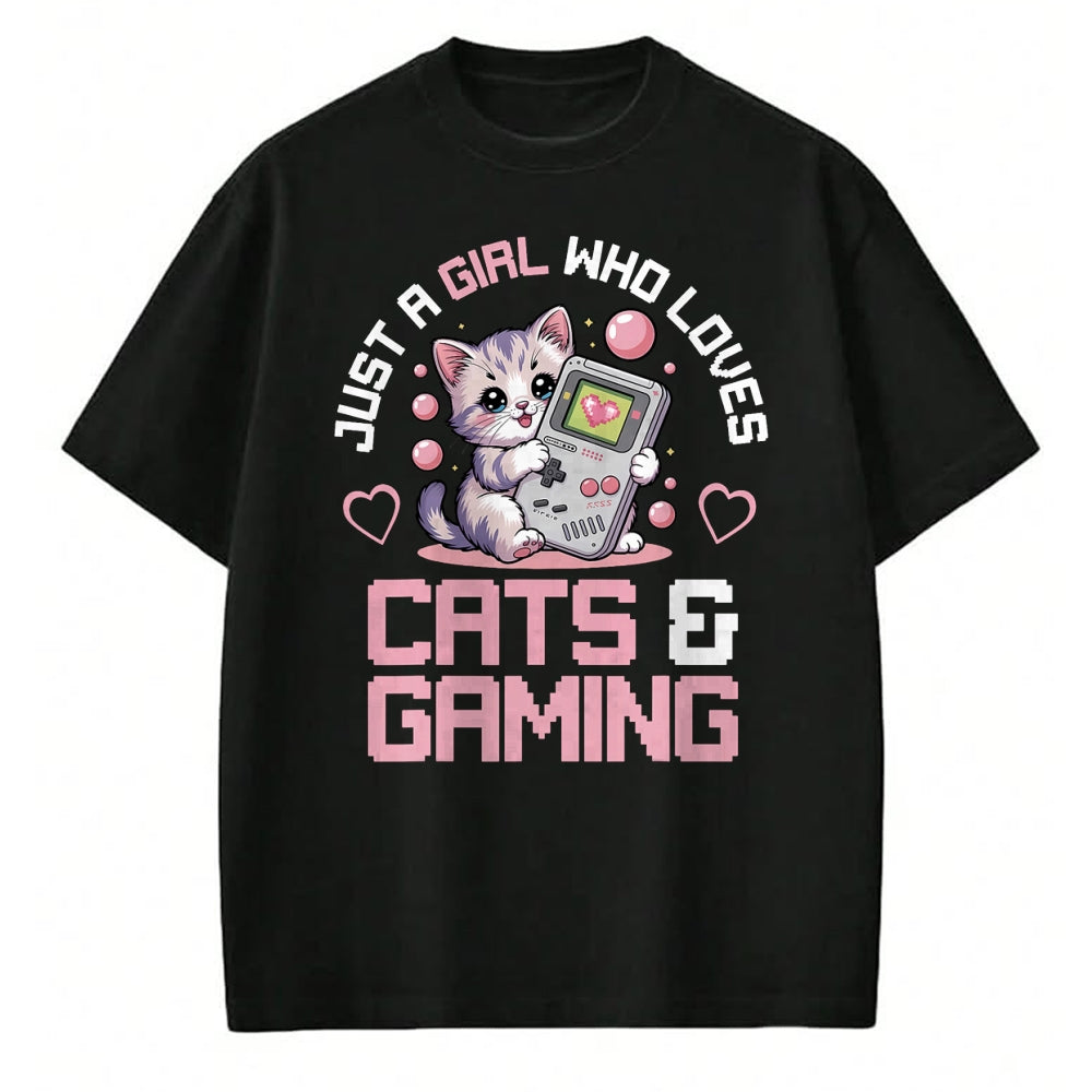 Cat Love Shirt, Funny Cat Lover Gift UnisexT-Shirt/Hoodie/Sweatshirt HLT00 - Just A Girl Who Loves Cats and Gaming Cute Gamer Cat T-Shirt