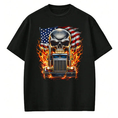 Best Truck Driver Life Shirt, Funny Trucker UnisexT-Shirt/Hoodie/Sweatshirt HLT00 - Trucker Patriotic American Flag Semi Truck Driver Skull T-Shirt (3)