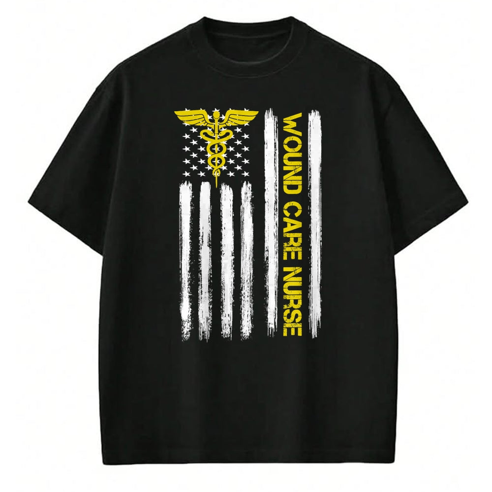 Funny Nurse Shirt, Nurse Unisex T-Shirt/Hoodie/Sweatshirt HLT00 - American Flag Wound Care Nurse  Nursing Department Wound T-Shirt