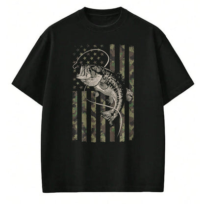 Funny Fishing Shirt, Gift For Fishing Lover Unisex T-Shirt/Hoodie/Sweatshirt HLT00 - Fishing Camo American Flag Bass Fish (Design on Back) T-Shirt