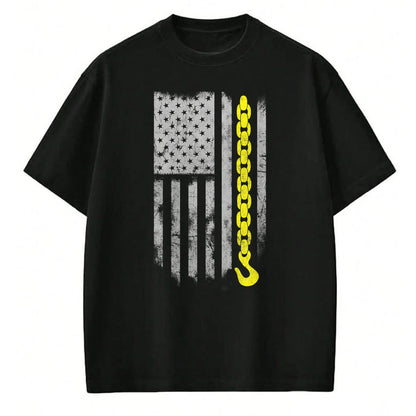 Best Truck Driver Life Shirt, Funny Trucker UnisexT-Shirt/Hoodie/Sweatshirt HLT00 - Yellow Tow Hook Chain Flag America Tow Truck Driver T-Shirt
