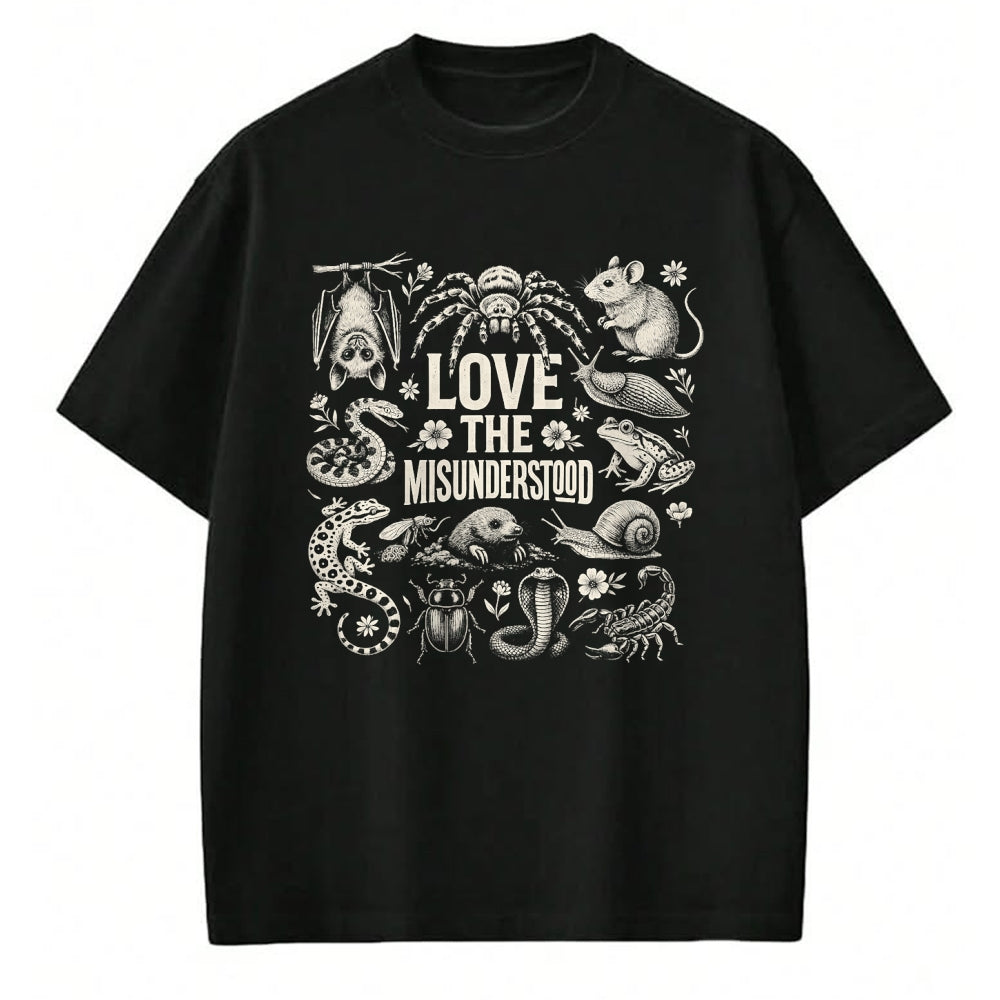 Cat Love Shirt, Funny Cat Lover Gift UnisexT-Shirt/Hoodie/Sweatshirt HLT00 - Love The Misunderstood Bat Raven Cat Snake Spider Moth Frog T-Shirt (2)