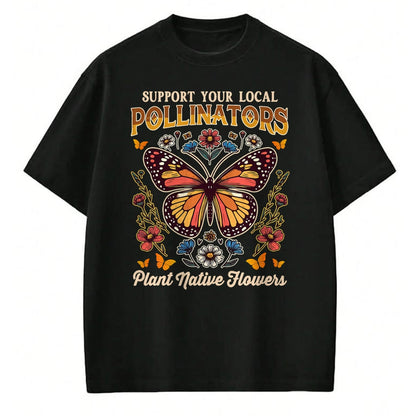 Native American T-Shirts, Vintage Native American Unisex T-Shirt/Hoodie/Sweatshirt HLT00 - Butterfly Support Local Pollinators Plants Native Flowers