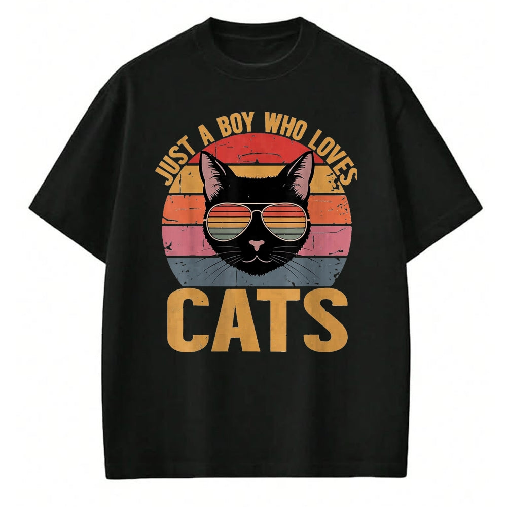 Cat Love Shirt, Funny Cat Lover Gift UnisexT-Shirt/Hoodie/Sweatshirt HLT00 - Just A Boy Who Loves Cats Retro Cat Lover Boys Kids T-Shirt, Youth, Purple Heather, Small