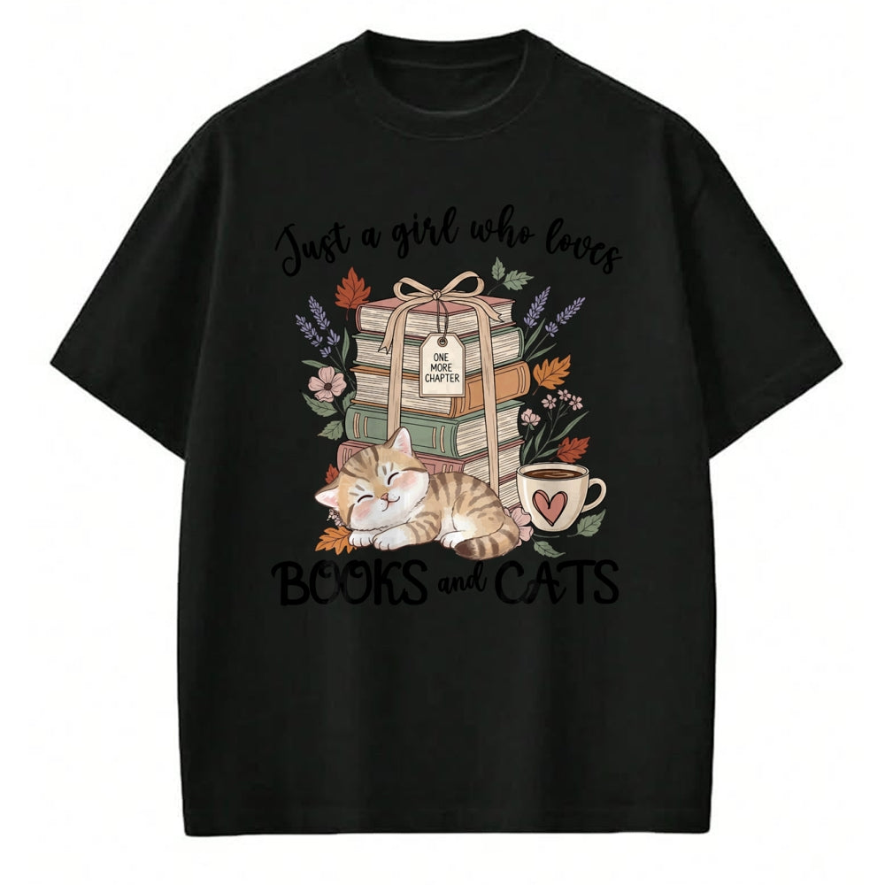 Cat Love Shirt, Funny Cat Lover Gift UnisexT-Shirt/Hoodie/Sweatshirt HLT00 - Pretty Just a Girl Who Loves Books and Cats Cat Lover Long Sleeve T-Shirt