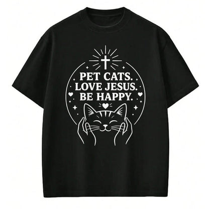 Cat Love Shirt, Funny Cat Lover Gift UnisexT-Shirt/Hoodie/Sweatshirt HLT00 - Pet Cats Love Jesus Be Happy Christian Faith Cat Lover Long Sleeve T-Shirt (1)