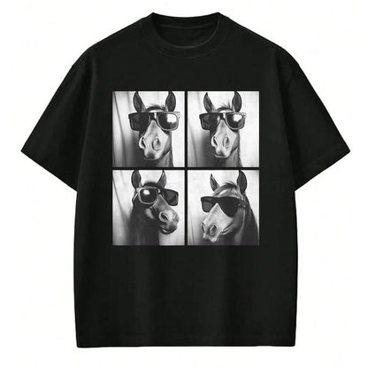 Best Horse Lover Shirt , Funny Horse UnisexT-Shirt/Hoodie/Sweatshirt HLT00 - Funny Horse Wearing Sunglasses Photobooth Selfie Farm Animal T-Shirt, Men, Black, 3X-Large