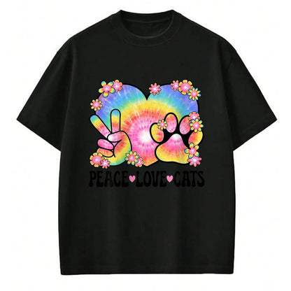 Cat Love Shirt, Funny Cat Lover Gift UnisexT-Shirt/Hoodie/Sweatshirt HLT00 - Peace Love Cats Owner 60s 70s Hippie Outfit Cute Cat Lover Men Women Kids T-Shirt