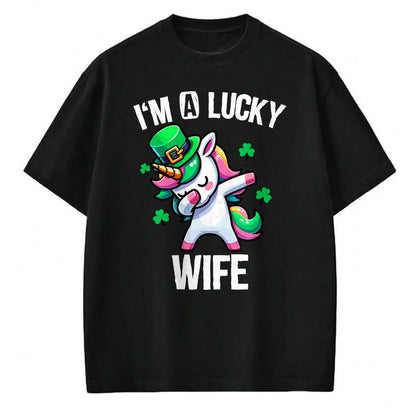 Best Wife Shirt, Wife and Husband Unisex T-Shirt/Hoodie/Sweatshirt HLT00 - Gift for wife T shirt, lucky wife   I'm a Lucky Wife Dabbing Cute Unicorn St. Patrick's Day T-Shirt (1)