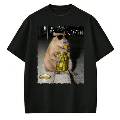 Cute Capybara Shirt, Funny Capybara Unisex T-Shirt/Hoodie/Sweatshirt HLT00 - Funny Capybara Eating Pickles Meme T-Shirt, Men, Black, 3X-Large