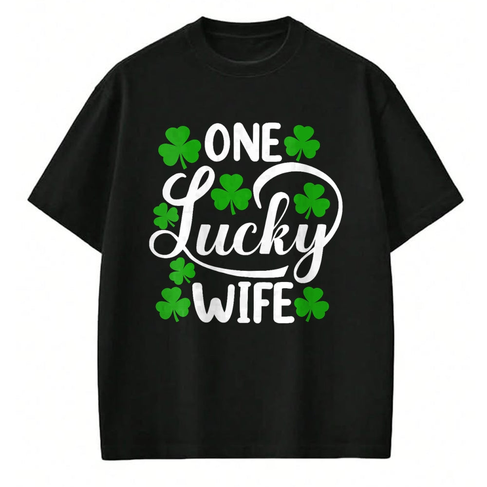 Best Wife Shirt, Wife and Husband Unisex T-Shirt/Hoodie/Sweatshirt HLT00 - Gift for wife T shirt, lucky wife   Womens One Lucky Wife Funny St Patrick's Day Shamrocks V-Neck T-