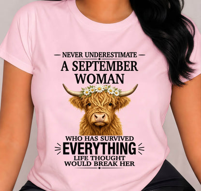 SEPTEMBER WOMAN HIGHLAND COW SHIRT - FOR WOMEN - TLEE09 (SKU2606-158-09)