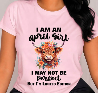 APRIL GIRL FLORAL HIGHLAND COW TEE - FOR WOMEN - TLEE04 (SKU2607-278-04)