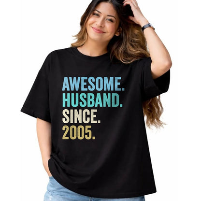 Best Wife Shirt, Wife and Husband Unisex T-Shirt/Hoodie/Sweatshirt HLT00 - Awesome Husband Since 2005 19th wedding anniversary 19 years T-Shirt