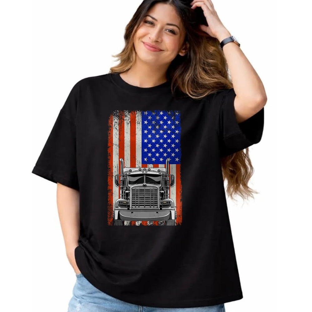 Best Truck Driver Life Shirt, Funny Trucker UnisexT-Shirt/Hoodie/Sweatshirt HLT00 - US American Flag Semi Truck Driver T-Shirt (4)
