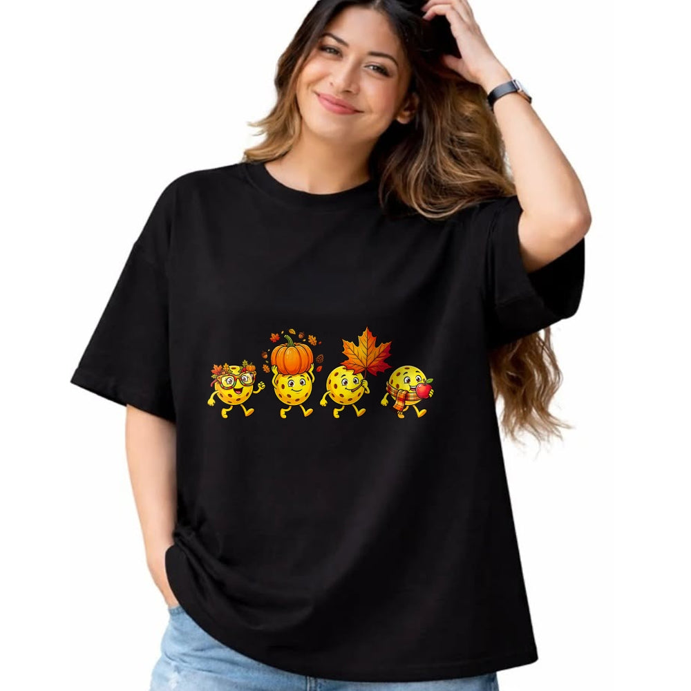 Funny Pickleball Shirt, Pickleball Lover Unisex T-Shirt/Hoodie/Sweatshirt HLT00 - Autumn Pumpkin Fall Pickleball Thanksgiving Womens Mens Kids T-Shirt