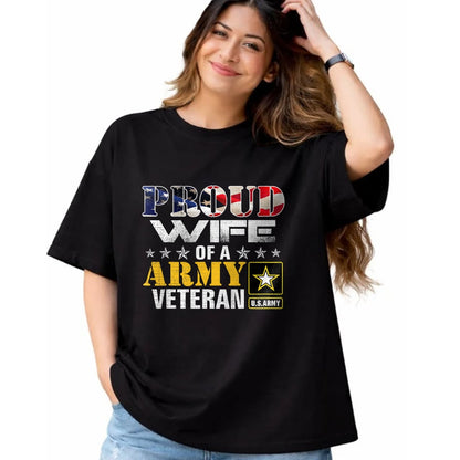 Best Wife Shirt, Wife and Husband Unisex T-Shirt/Hoodie/Sweatshirt HLT00 - Gift for wife T shirt, lucky wife   Proud Wife Of A Army Veteran American Flag Military Gift T-Shirt