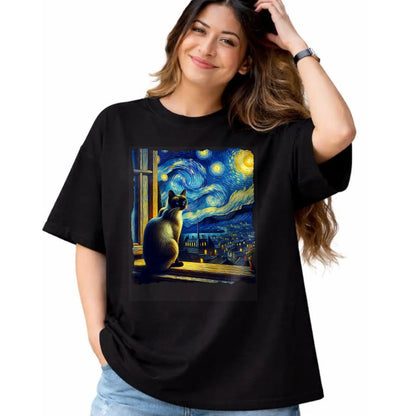Cat Love Shirt, Funny Cat Lover Gift UnisexT-Shirt/Hoodie/Sweatshirt HLT00 - Cat Siamese Cat Starry Night Siamese T-Shirt (1)
