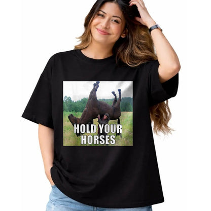 Best Horse Lover Shirt , Funny Horse UnisexT-Shirt/Hoodie/Sweatshirt HLT00 - Hold Your Horses Funny Meme T-Shirt, Youth, Black, Large
