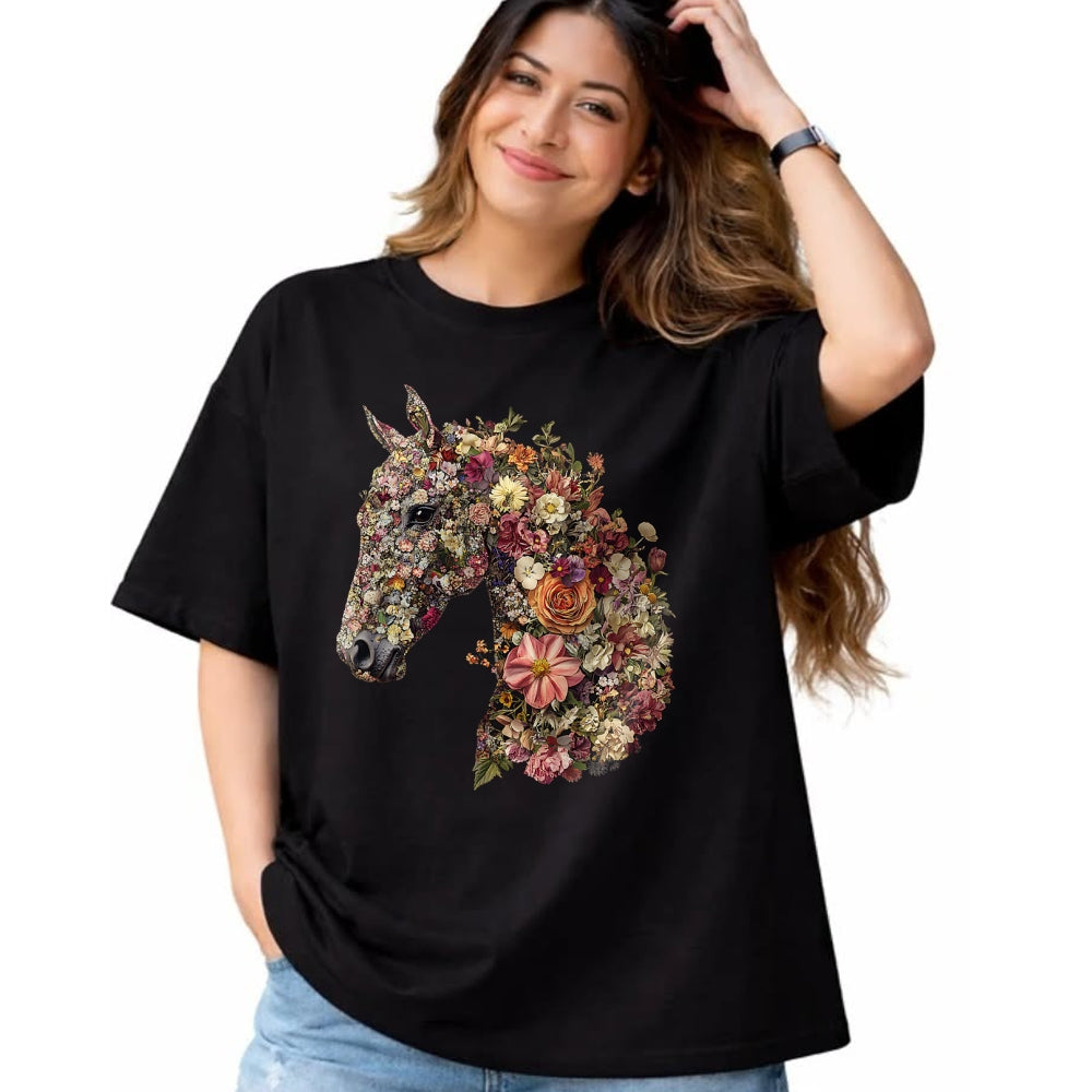 Best Horse Lover Shirt , Funny Horse UnisexT-Shirt/Hoodie/Sweatshirt HLT00 - Horse Lover Gifts Floral Horse T-Shirt - Unisex-Adult, Classic Fit, Black, Small, Short Sleeve, Cott