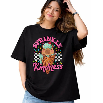 Cute Capybara Shirt, Funny Capybara Unisex T-Shirt/Hoodie/Sweatshirt HLT00 - Womens Girls Sprinkle Kindness Ice Cream Capybara Lover T-Shirt