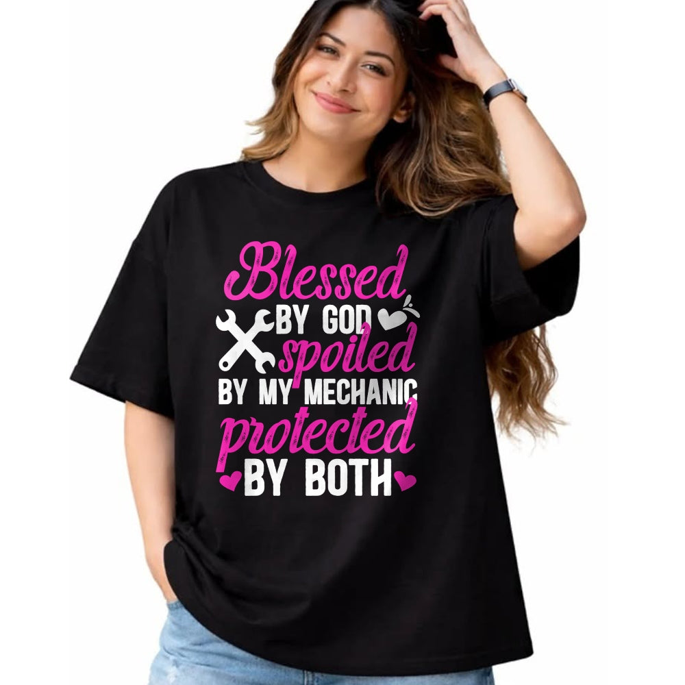 Best Wife Shirt, Wife and Husband Unisex T-Shirt/Hoodie/Sweatshirt HLT00 - Gift for wife T shirt, spoiled wife   Blessed By God Spoiled By My Mechanic Wife Of A Mechanic Pullo
