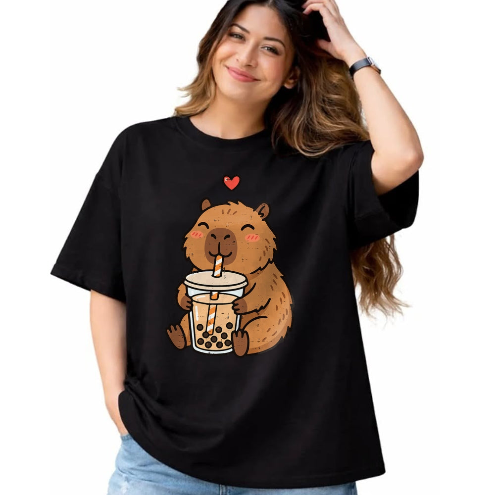 Cute Capybara Shirt, Funny Capybara UnisexT-Shirt/Hoodie/Sweatshirt HLT00 - Capybara Boba Bubble Milk Tea Cute Capy Rodent Men Women Kid T-Shirt