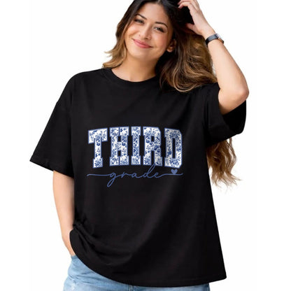 Best Student Shirt, Funny Back To School UnisexT-Shirt/Hoodie/Sweatshirt HLT00 - Third Grade Blue Floral Back to School Teachers Girls Kids T-Shirt
