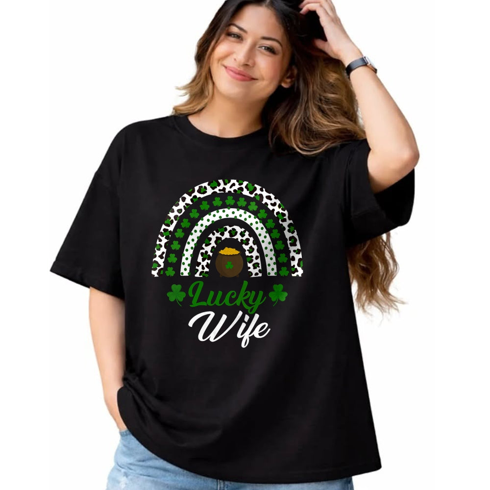 Best Wife Shirt, Wife and Husband Unisex T-Shirt/Hoodie/Sweatshirt HLT00 - Gift for wife T shirt, lucky wife   Womens Lucky Wife Rainbow St Patricks Day Lucky Wife V-Neck T-Sh