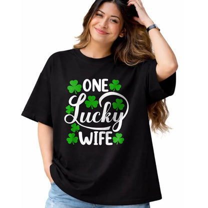 Best Wife Shirt, Wife and Husband Unisex T-Shirt/Hoodie/Sweatshirt HLT00 - Gift for wife T shirt, lucky wife   One Lucky Wife Funny St Patrick's Day Shamrocks Premium T-Shirt