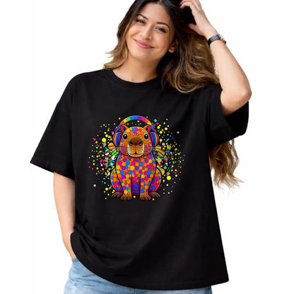 Cute Capybara Shirt, Funny Capybara UnisexT-Shirt/Hoodie/Sweatshirt HLT00 - Funny Capybara Dots Art Animal Lovers Students Boys Girls T-Shirt (1)