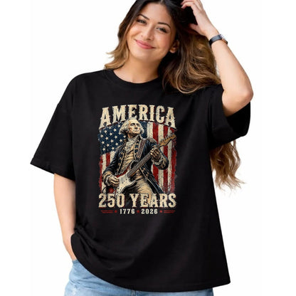 Guitar Lover Shirt, Funny Guitar UnisexT-Shirt/Hoodie/Sweatshirt HLT00 - Vintage George Washington Playing Guitar 250 Years America T-Shirt, Men, Black, 3X-Large