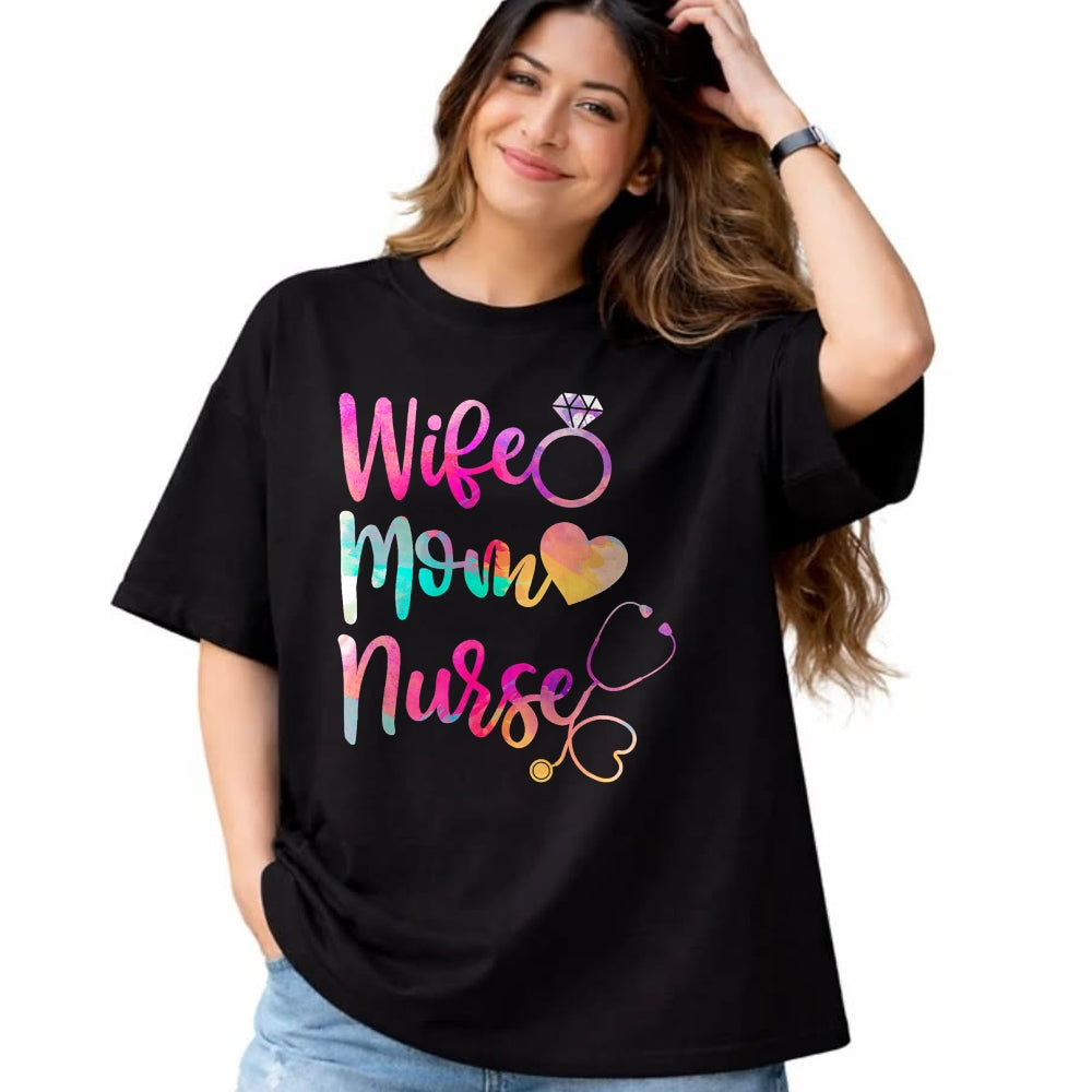Funny Nurse Shirt, Nurse Unisex T-Shirt/Hoodie/Sweatshirt HLT00 - Wife Mom Nurse T Shirt for Nurses (LPN, BSN, RN, NP)