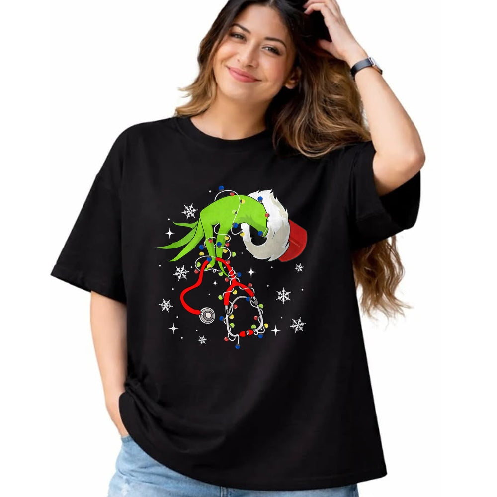 Funny Nurse Shirt, Nurse Unisex T-Shirt/Hoodie/Sweatshirt HLT00 - Nurse Christmas Stethoscope Nurses Xmas Pajamas Santa Women T-Shirt