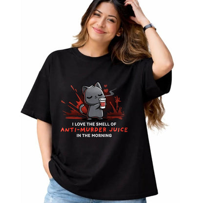Cat Love Shirt, Funny Cat Lover Gift UnisexT-Shirt/Hoodie/Sweatshirt HLT00 - Cat Drink Coffee I Love The Smell Of Anti Murder Juice Long Sleeve T-Shirt