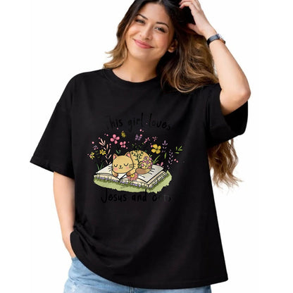 Cat Love Shirt, Funny Cat Lover Gift UnisexT-Shirt/Hoodie/Sweatshirt HLT00 - This Girl Loves Jesus and Cats Cute Christian T-Shirt
