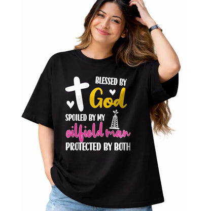Best Wife Shirt, Wife and Husband Unisex T-Shirt/Hoodie/Sweatshirt HLT00 - Spoiled By My Oilfield Man  Husband Oilfield Worker Wife T-Shirt